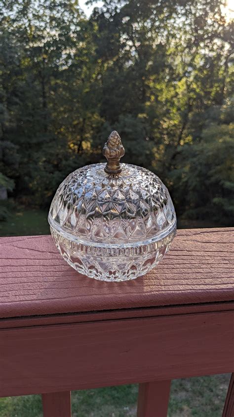 indiana glass green trinket box metal acorn top|Acorn Trinket Dish, Indiana Glass .